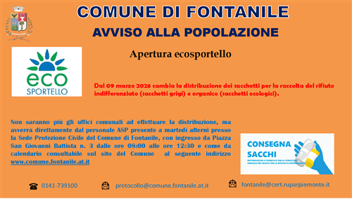 Nuovo sportello consegna sacchetti per la raccolta dei rifiuti