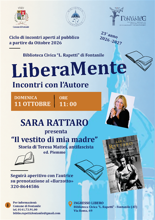 Domenica 11 ottobre 2023 alle ore 11:00 presso la Biblioteca Civica "L. Rapetti" - Liberamente - Ciclo di incontri con l'autore - 23° anno 2026-2027