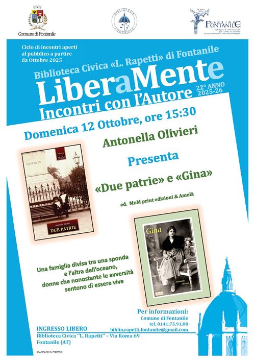 Domenica 12 ottobre 2025 ore 15:30 presso la Biblioteca Civica "L. Rapetti" - Liberamente - Ciclo di incontri con l'autore - 22° anno 2025-2026